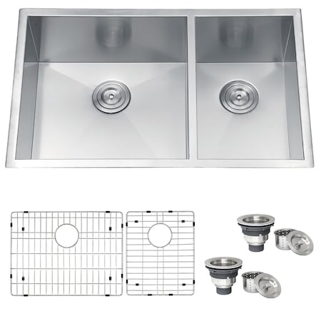Ruvati 32" Undermount 60/40 Double Bowl Zero Radius 16 Gauge SS Kitchen Sink RVH7515